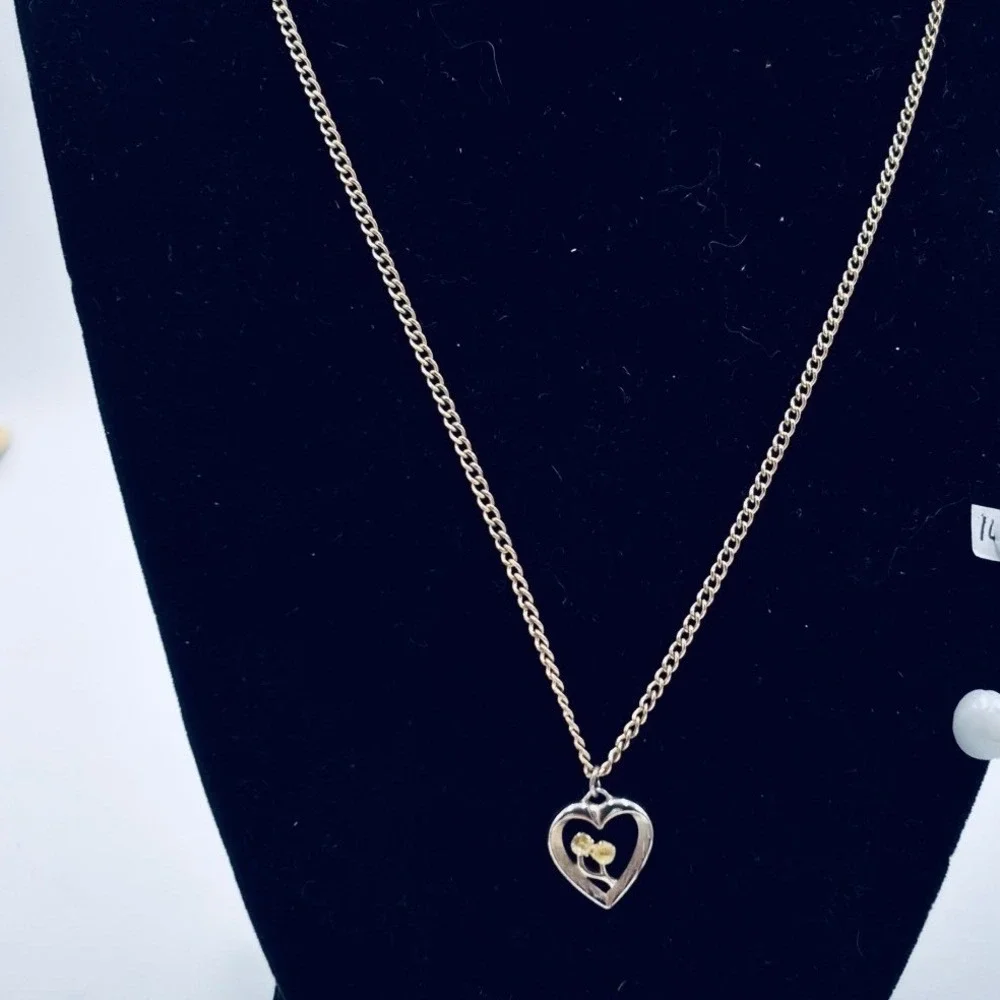 I.P.S. Vintage Gold Filled Heart Pendant Necklace Yellow Stones